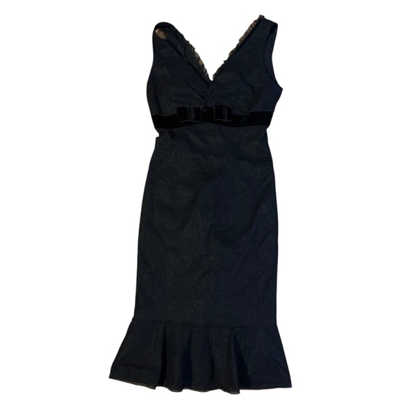 Betsey Johnson Vintage Black Velvet Bow Knee Length Dress Size 4 - Picture 7 of 10